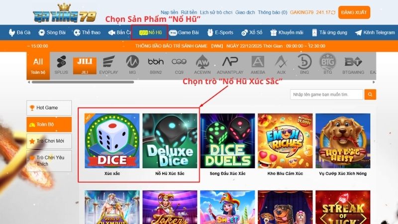 chon tro choi no hu xuc sac Chọn trò chơi Nổ Hũ Xúc Sắc