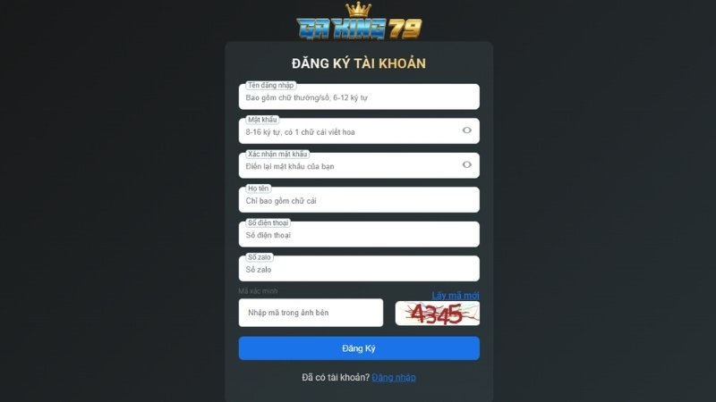 Điền đầy đủ thông tin vào form đăng ký 