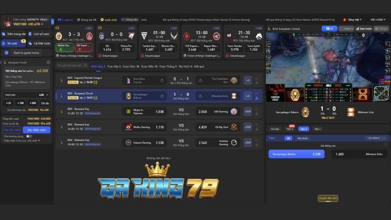Giao diện sảnh Cá Cược Liên Minh Huyền Thoại tại GAKING79