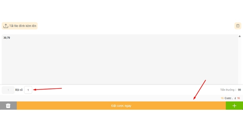 nhap so tien cuoc cho moi con so Nhập số tiền cược